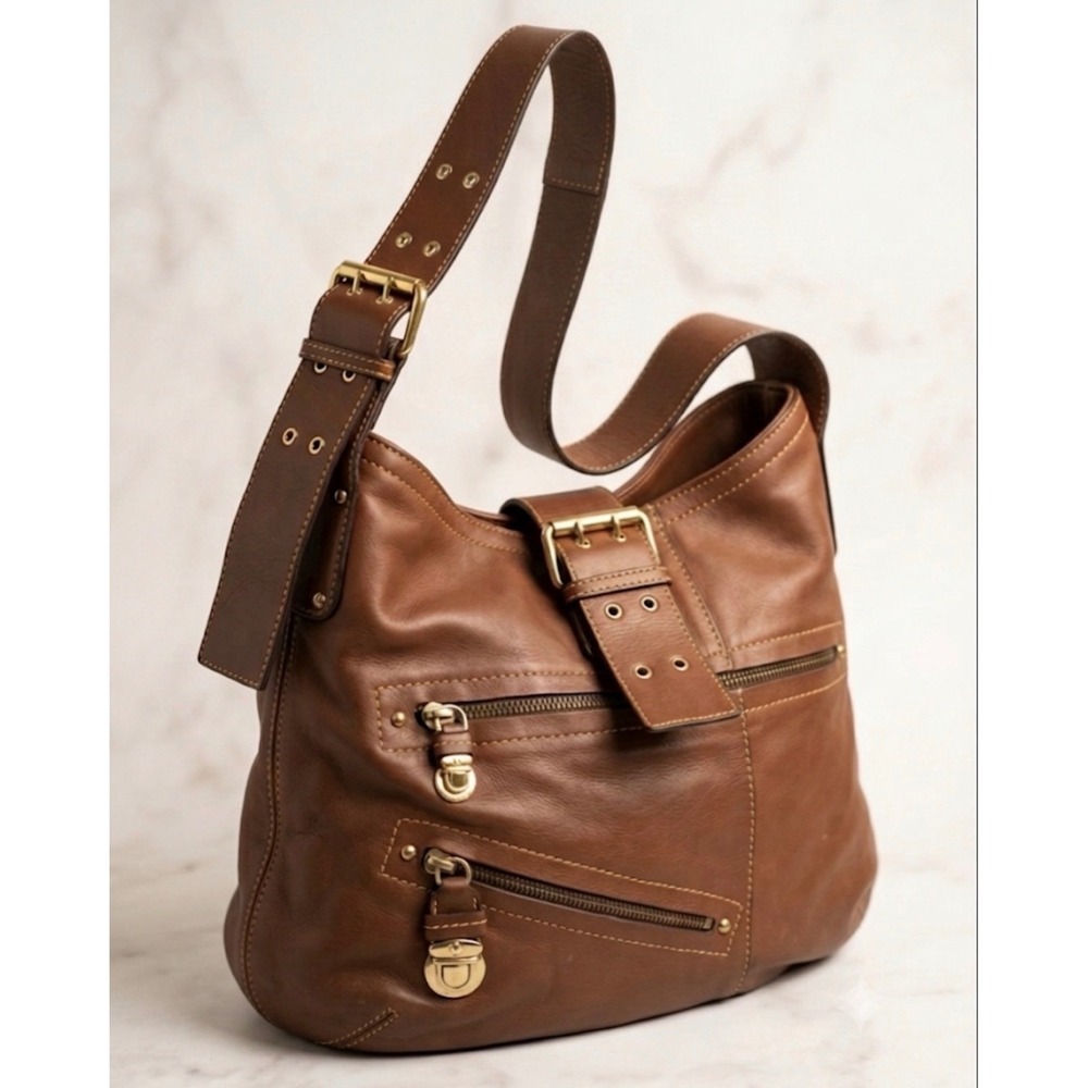 Marc Jacobs VTG Y2K Slouchy Brown Leather Hobo Bag Gold Hardware Italy 2000s